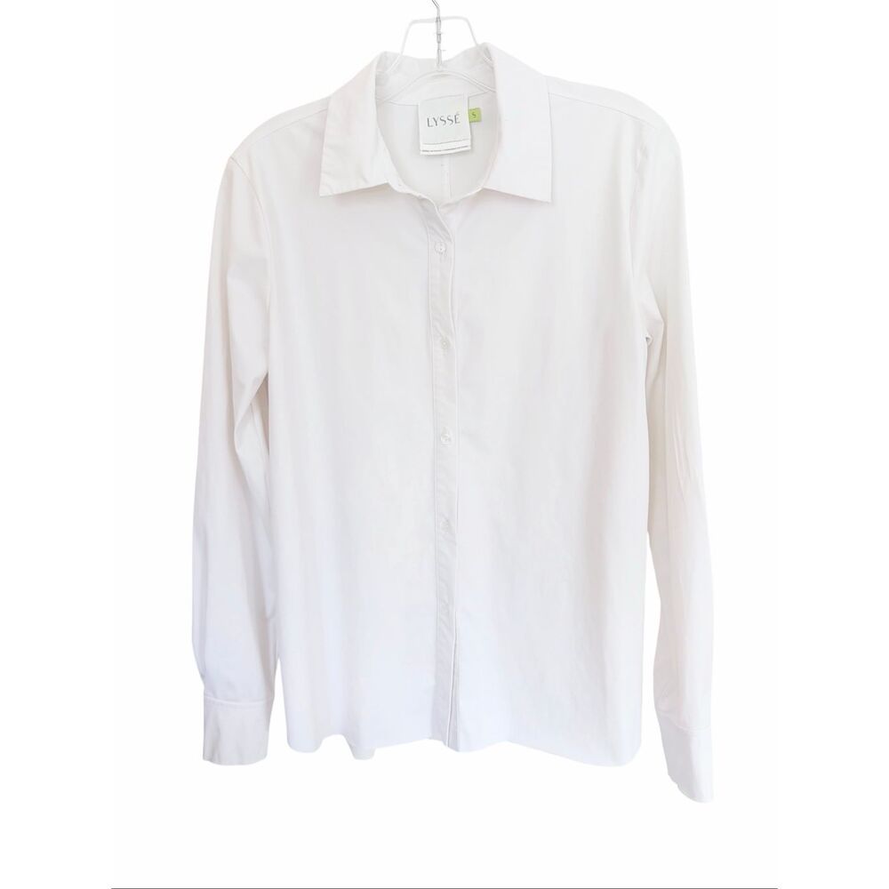 LYSSÉ White Long Sleeve Collared Button Down Shirt Sz S